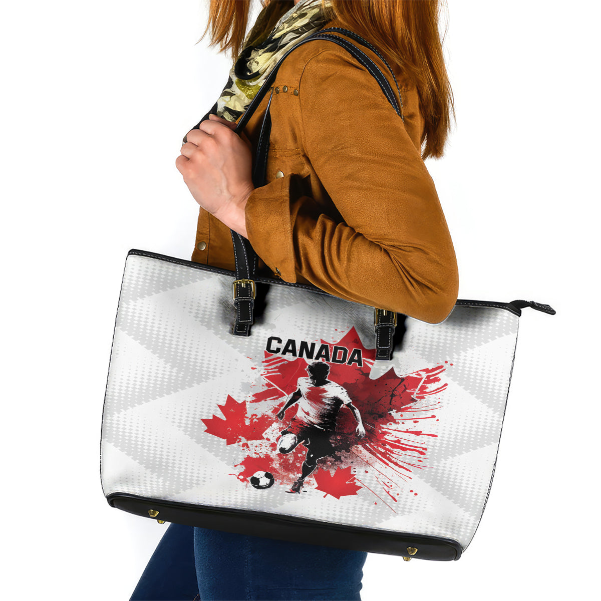 Canada 2024 Soccer Leather Tote Bag Canadian Player Maple Leaf - Wonder Print Shop