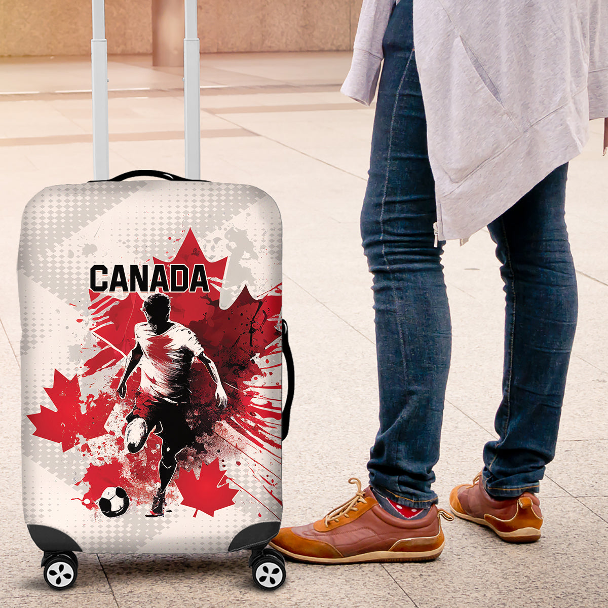 Canada 2024 Soccer Luggage Cover Canadian Player Maple Leaf - Wonder Print Shop