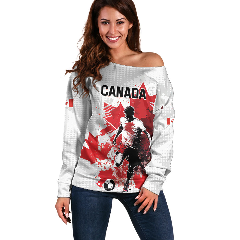 Personalized Canada 2024 Soccer Off Shoulder Sweater Canadian Player Maple Leaf - Wonder Print Shop