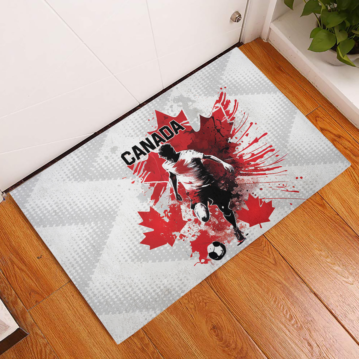 Canada 2024 Soccer Rubber Doormat Canadian Player Maple Leaf - Wonder Print Shop