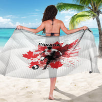 White wrap sarong with back print: Canada word and red maple leaf over soccer player