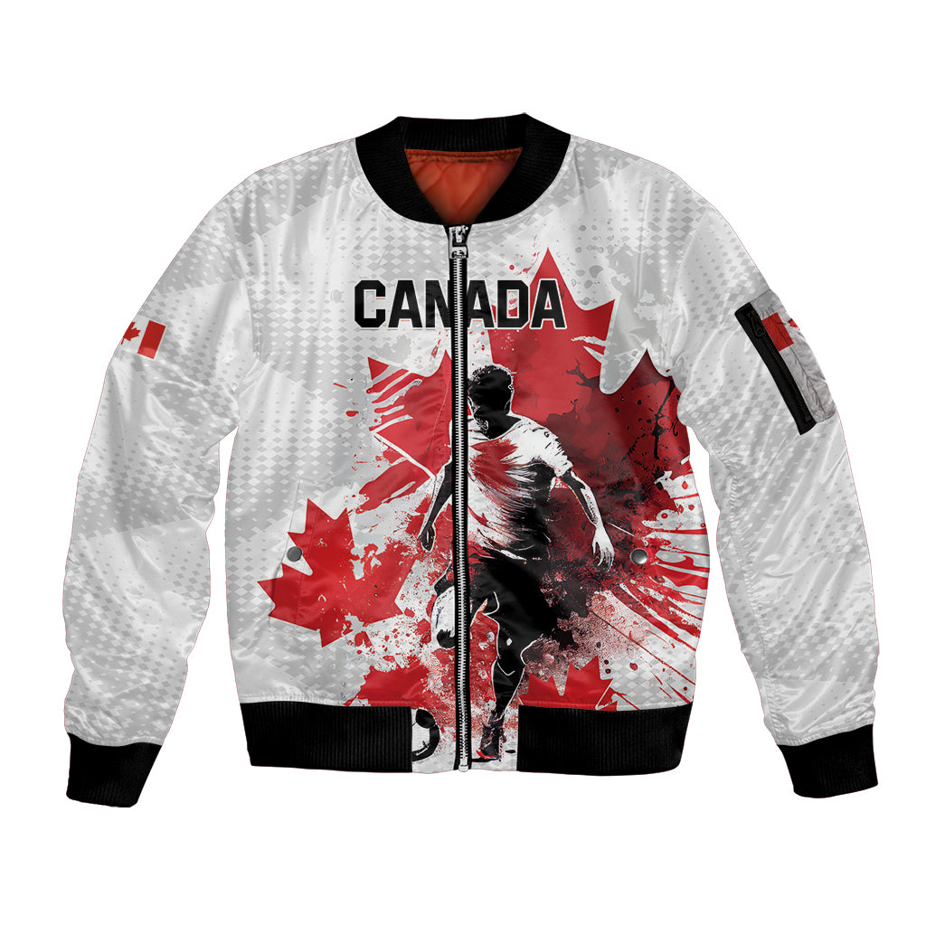 Personalized Canada 2024 Soccer Sleeve Zip Bomber Jacket Canadian Player Maple Leaf