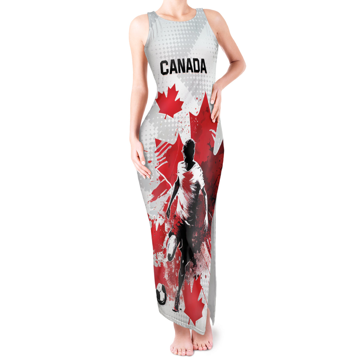 Personalized Canada 2024 Soccer Tank Maxi Dress Canadian Player Maple Leaf - Wonder Print Shop