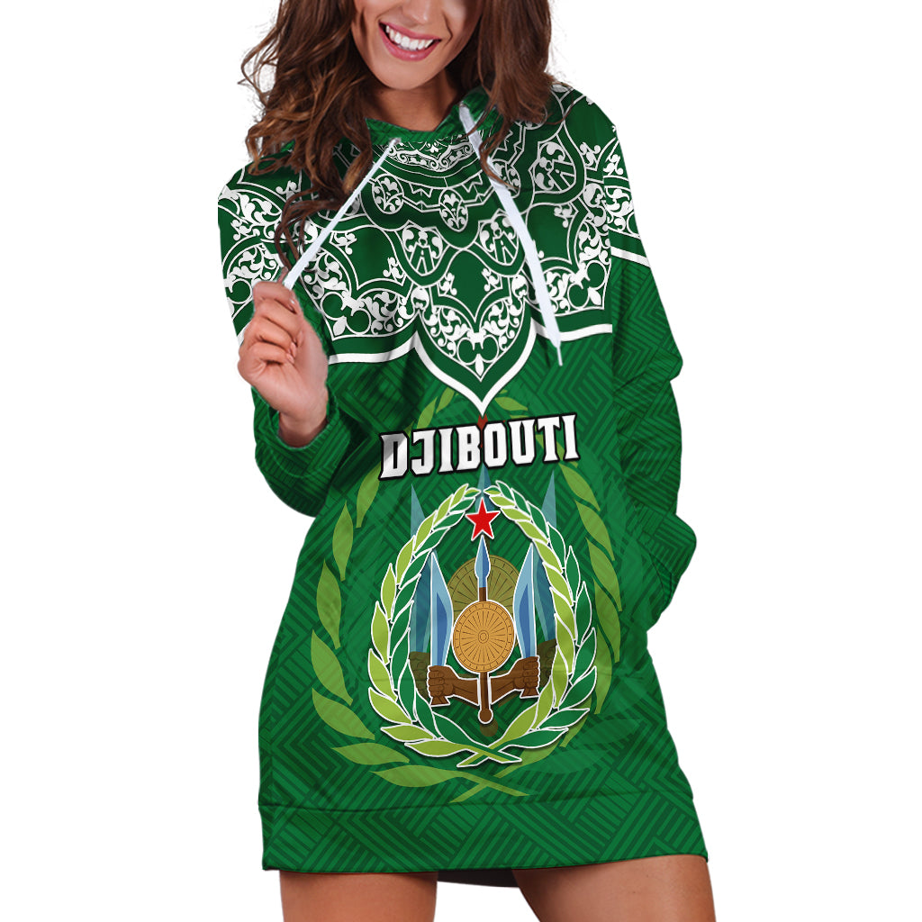 Custom Djibouti Hoodie Dress Jabuuti Emblem With Islamic Floral Circle - Wonder Print Shop