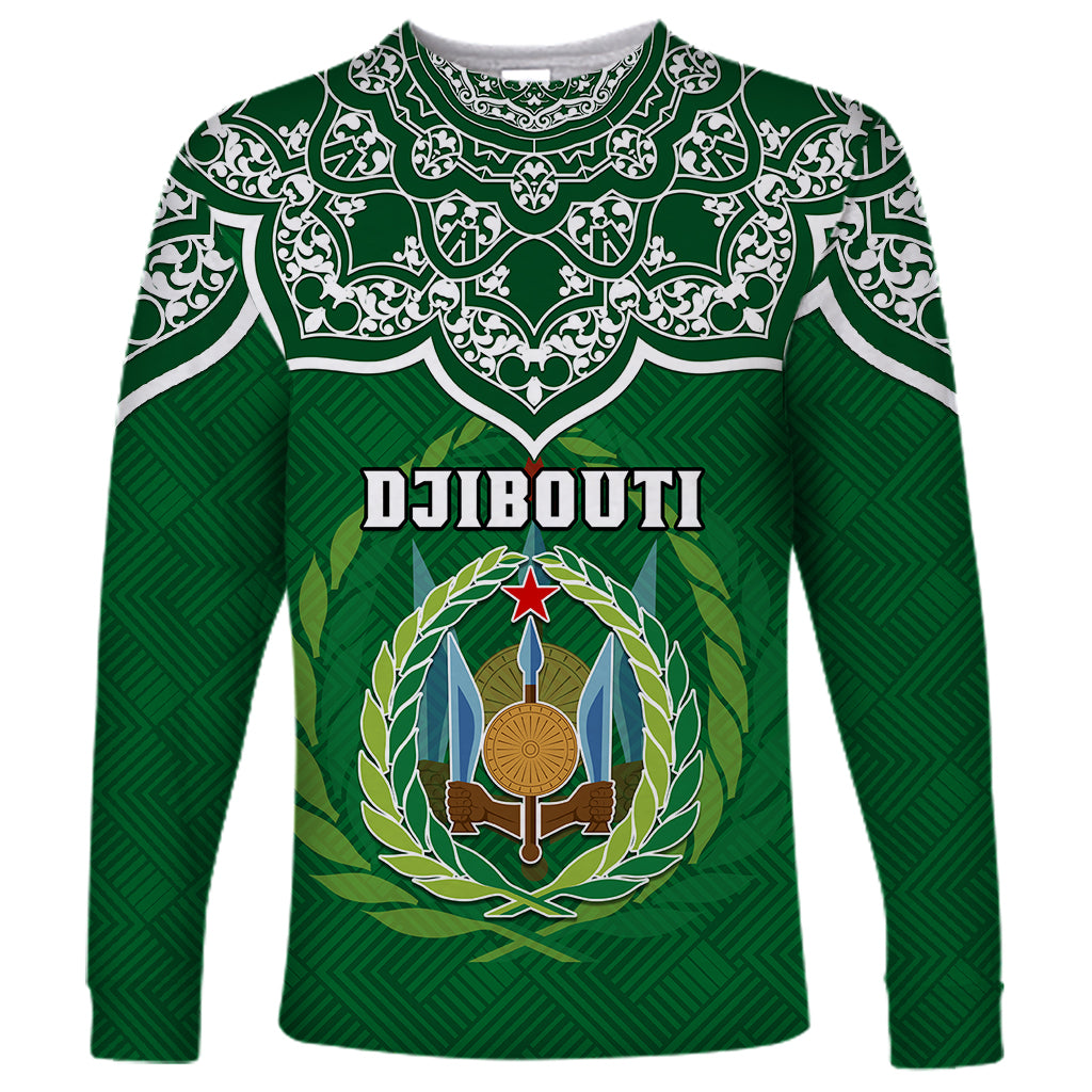 Custom Djibouti Long Sleeve Shirt Jabuuti Emblem With Islamic Floral Circle - Wonder Print Shop