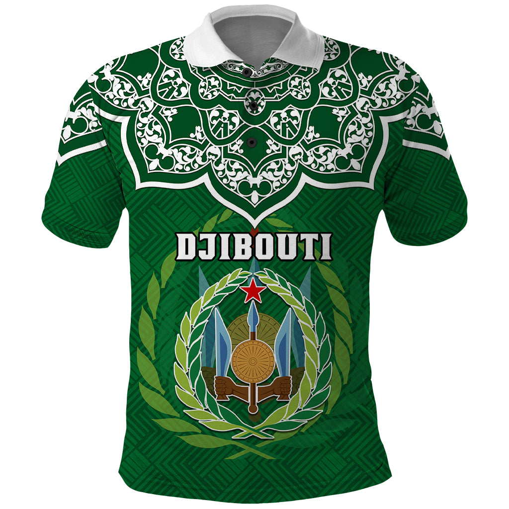 Custom Djibouti Polo Shirt Jabuuti Emblem With Islamic Floral Circle - Wonder Print Shop