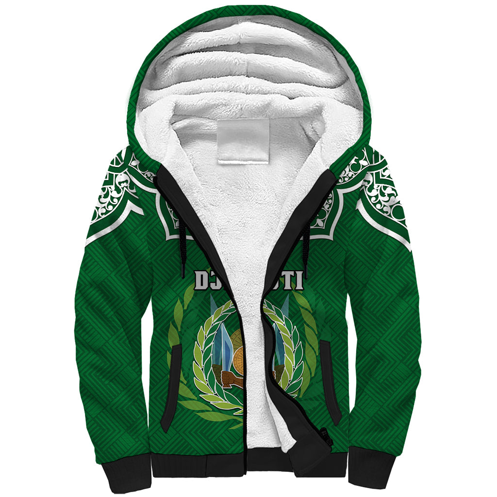 Custom Djibouti Sherpa Hoodie Jabuuti Emblem With Islamic Floral Circle - Wonder Print Shop