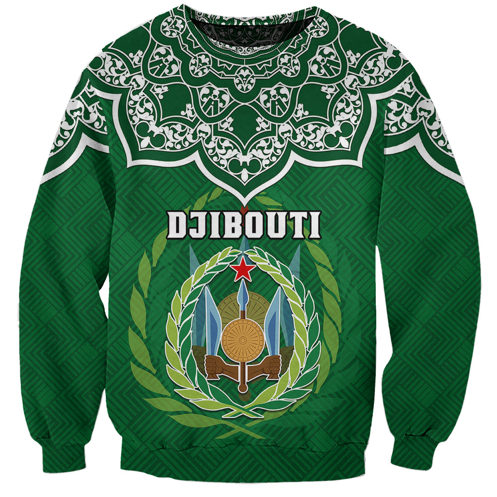 Custom Djibouti Sweatshirt Jabuuti Emblem With Islamic Floral Circle - Wonder Print Shop