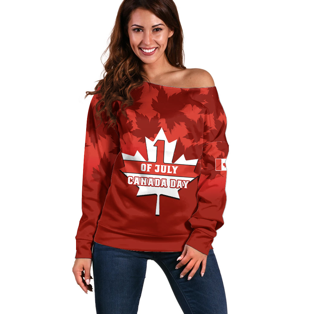 1 July Canada Independence Day Off Shoulder Sweater Canadian Maple Leaf Happy 156th Anniversary - Wonder Print Shop