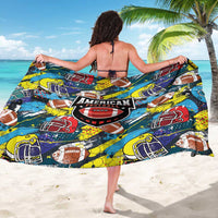 Multicolor sarong draped wide with football helmet and American Football badge