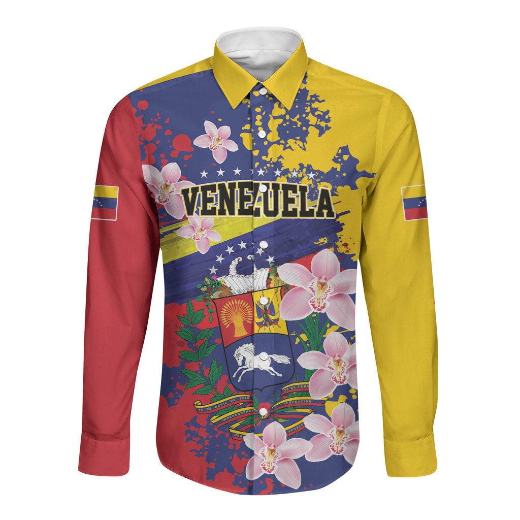 Personalized Venezuela Orchid Cattleya Mossiae Long Sleeve Button Shirt Flag Color Inspired
