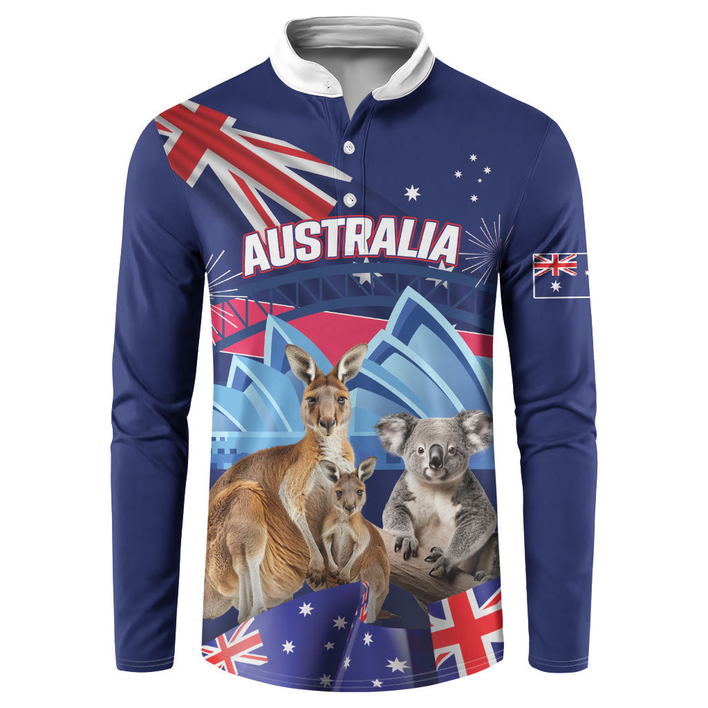 Personalised Australia Kangaroo Koala Button Sweatshirt Aussie Flag Inspired