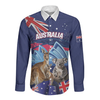 Personalised Australia Kangaroo Koala Long Sleeve Button Shirt Aussie Flag Inspired