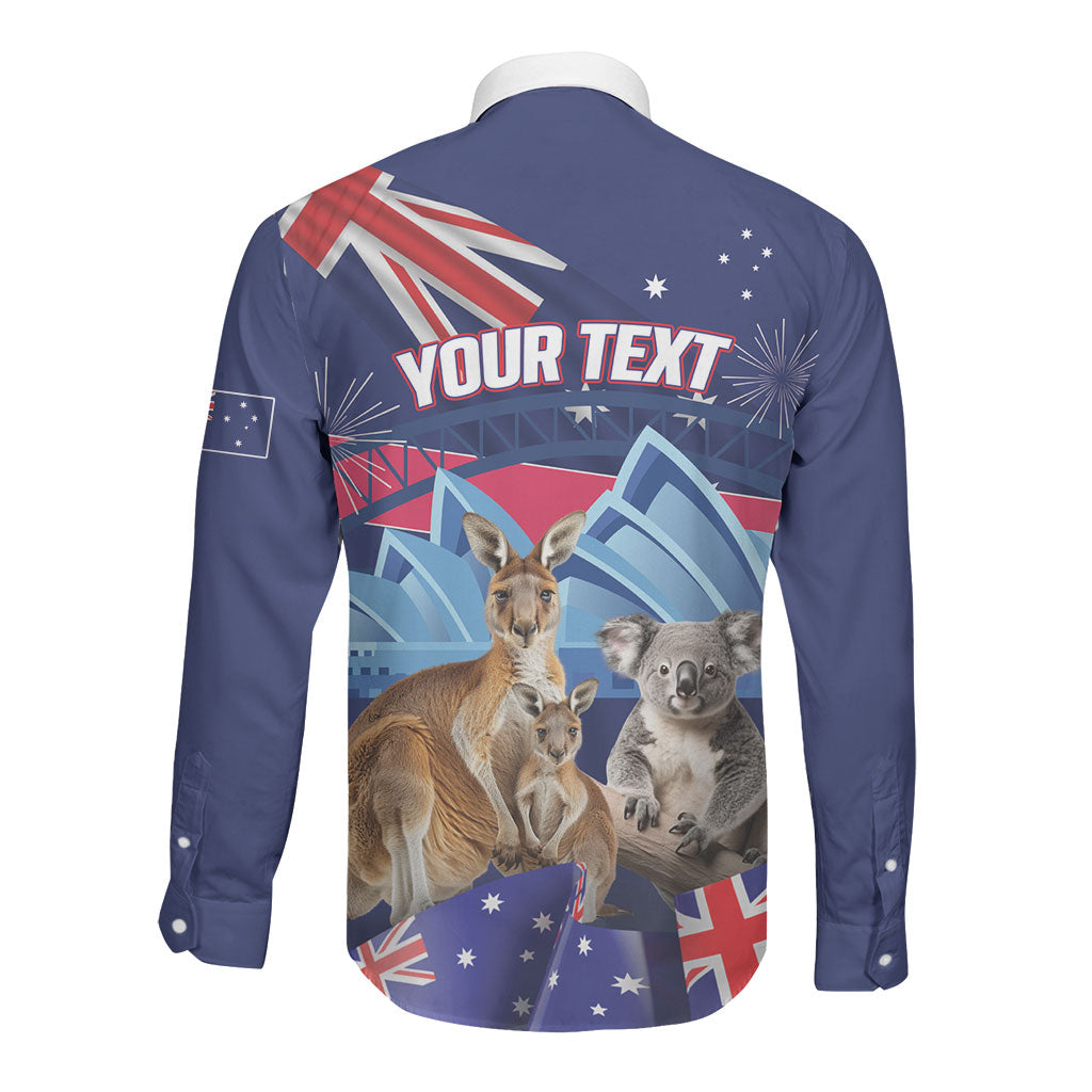 Personalised Australia Kangaroo Koala Long Sleeve Button Shirt Aussie Flag Inspired