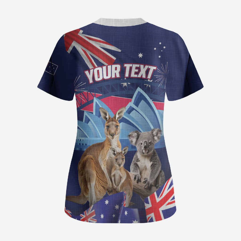 Personalised Australia Kangaroo Koala Scrub Top Aussie Flag Inspired