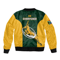 Unisex South Africa rugby bomber jacket, green and yellow with 'Go Champions' back print