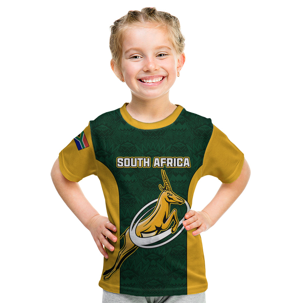 South Africa Rugby Kid T Shirt Springboks Go Champions Protea Pattern - Wonder Print Shop