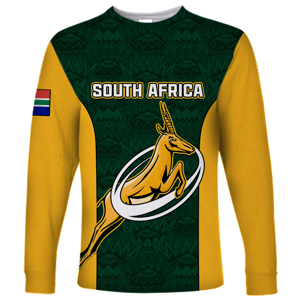 South Africa Rugby Long Sleeve Shirt Springboks Go Champions Protea Pattern - Wonder Print Shop