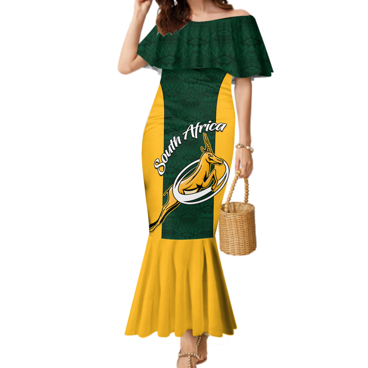 South Africa Rugby Mermaid Dress Springboks Go Champions Protea Pattern - Wonder Print Shop