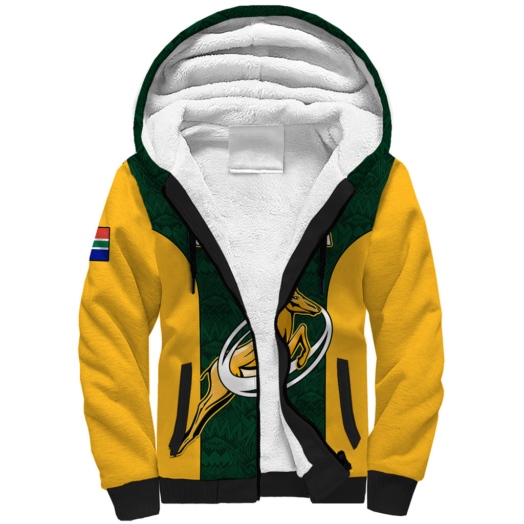 South Africa Rugby Sherpa Hoodie Springboks Go Champions Protea Pattern - Wonder Print Shop