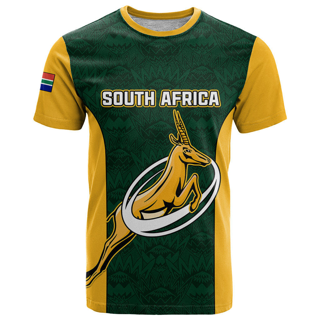 South Africa Rugby T Shirt Springboks Go Champions Protea Pattern - Wonder Print Shop