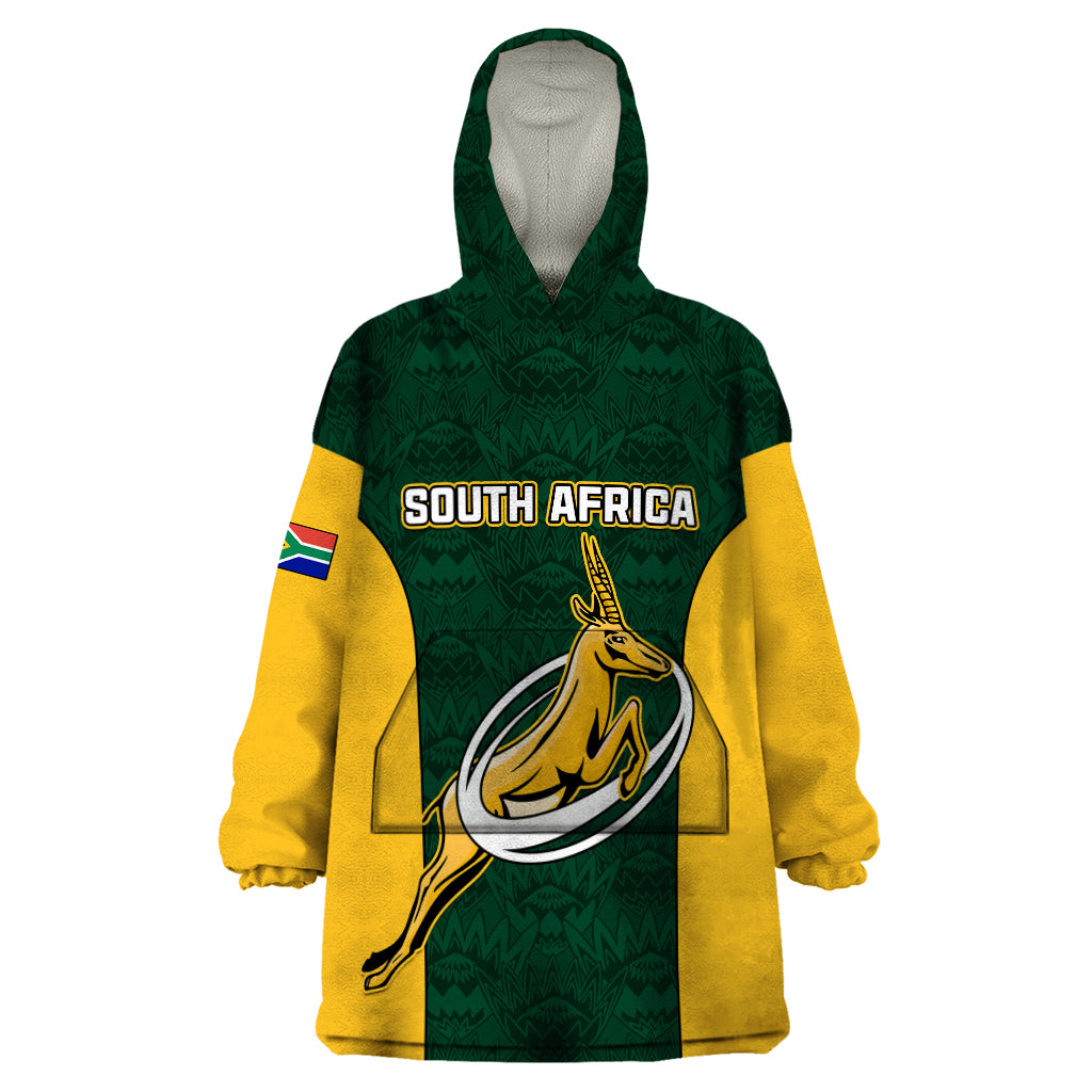 South Africa Rugby Wearable Blanket Hoodie Springboks Go Champions Protea Pattern - Wonder Print Shop