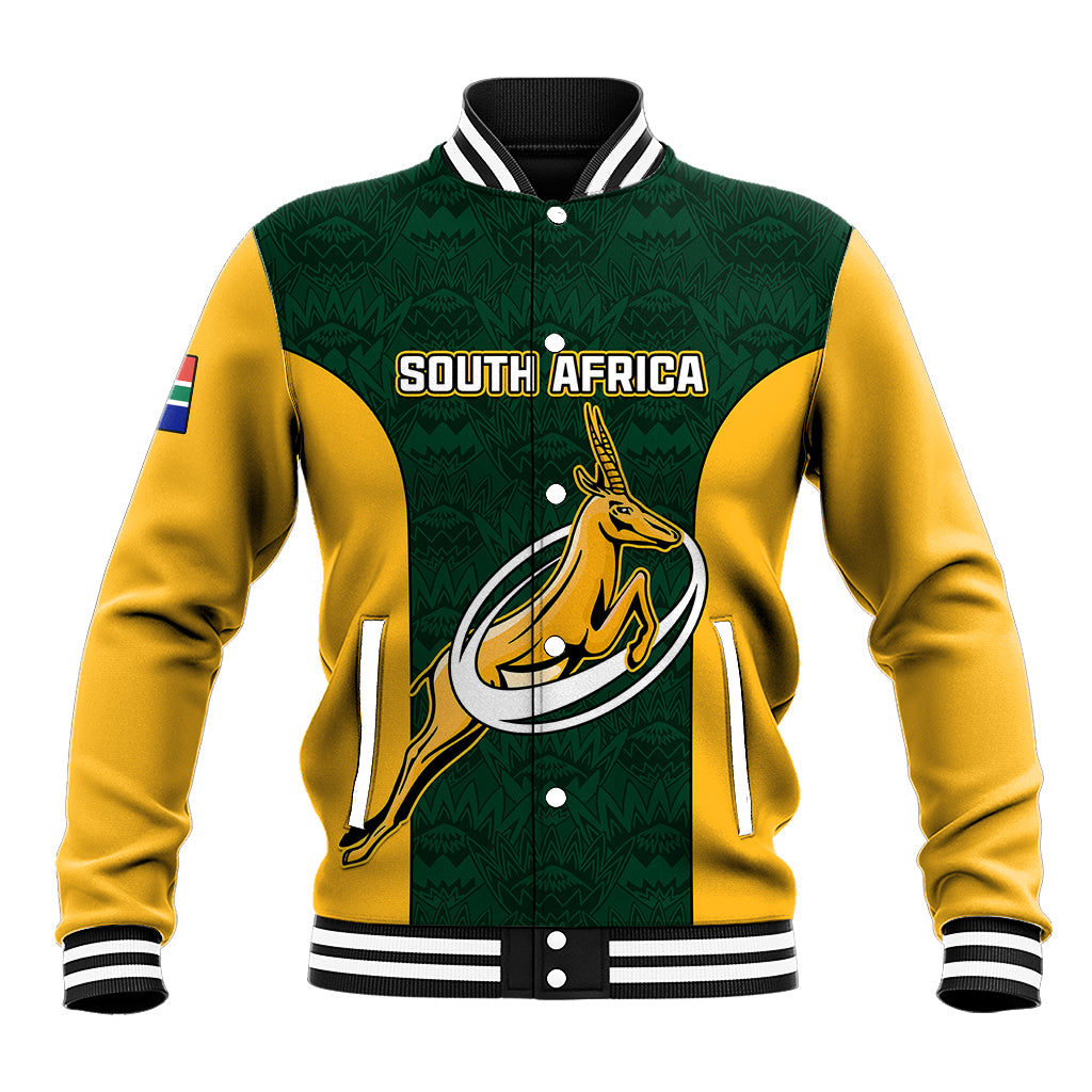 South Africa rugby baseball jacket in green/yellow with Protea emblem front