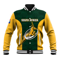 South Africa rugby baseball jacket in green/yellow with Protea emblem front