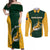 Custom South Africa Rugby Couples Matching Off Shoulder Maxi Dress and Long Sleeve Button Shirts Springboks Go Champions Protea Pattern - Wonder Print Shop