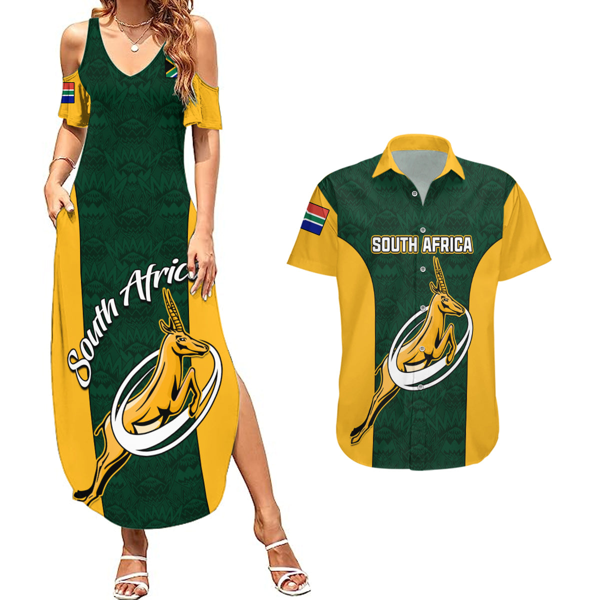 Custom South Africa Rugby Couples Matching Summer Maxi Dress and Hawaiian Shirt Springboks Go Champions Protea Pattern - Wonder Print Shop