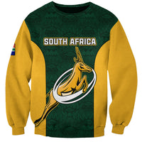 Unisex green/yellow rugby sweatshirt with 'SOUTH AFRICA' front graphic