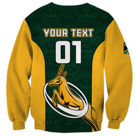 Unisex green/yellow rugby sweatshirt with 'YOUR TEXT' and '01' back print
