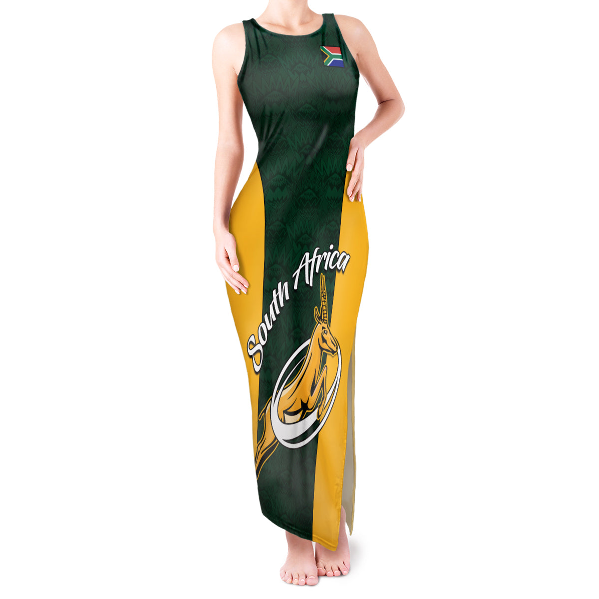 Custom South Africa Rugby Tank Maxi Dress Springboks Go Champions Protea Pattern - Wonder Print Shop