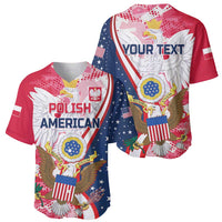 Baseball jersey set, red/white/navy, eagle graphics with “POLISH AMERICAN” and “YOUR TEXT”