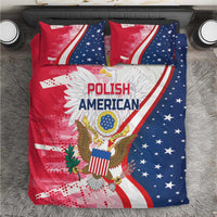 Red and blue bedding set with Polish American eagle graphic on comforter and pillow