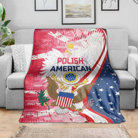 Red, white and blue Polish American eagle throw blanket with stars, draped on sofa
