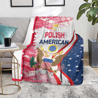 Red, white and blue Polish American eagle throw blanket with stars, on chair