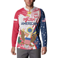 Red and navy button sweatshirt with large eagle graphic and Polish American text