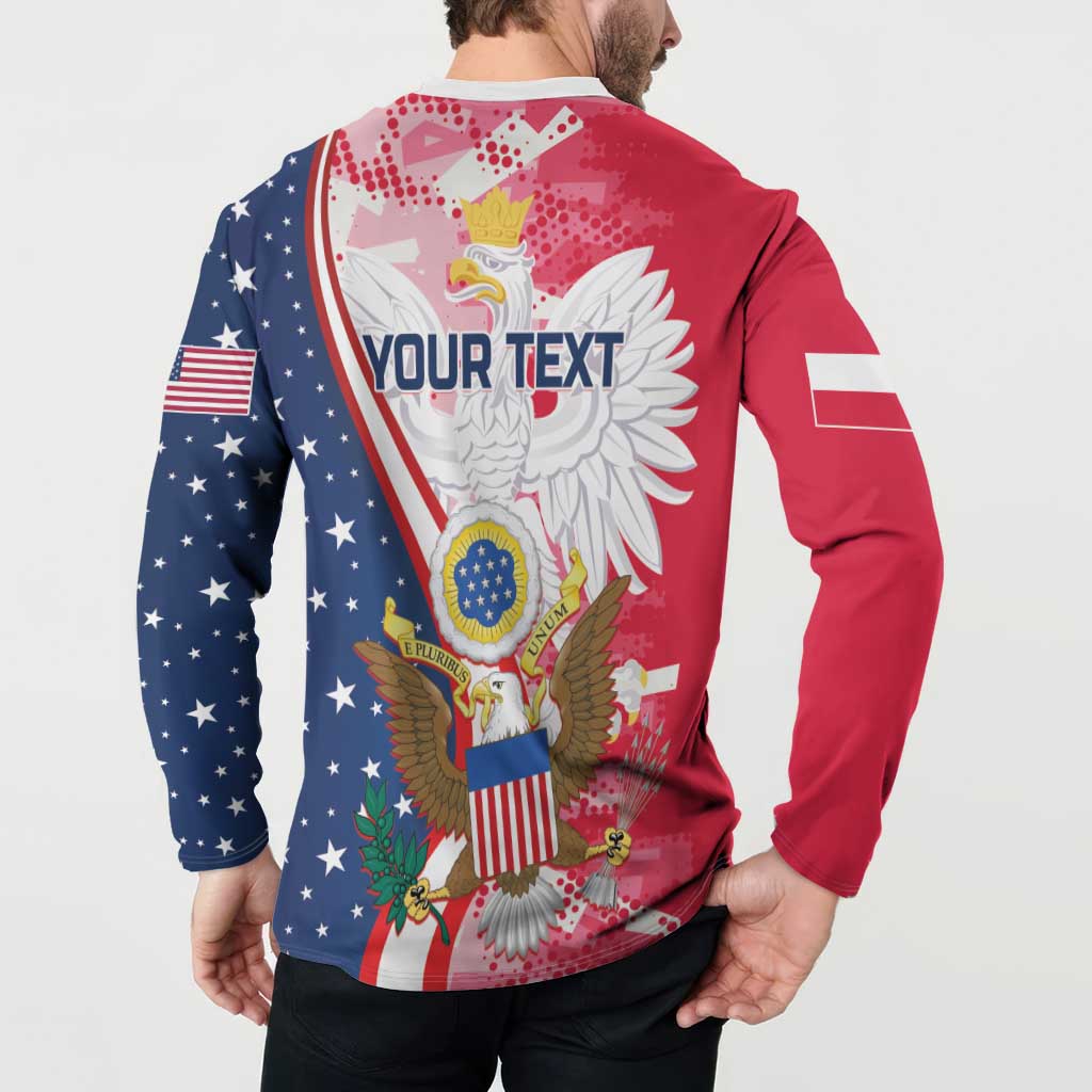 Red and navy sweatshirt, back view, eagle graphic with stars and flag, YOUR TEXT