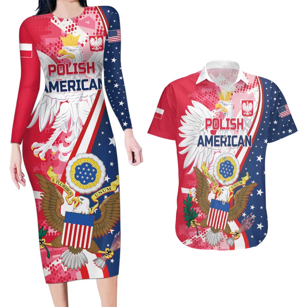 Personalized Polish-American Heritage Month Couples Matching Long Sleeve Bodycon Dress and Hawaiian Shirt Eagle Curve Style - Wonder Print Shop