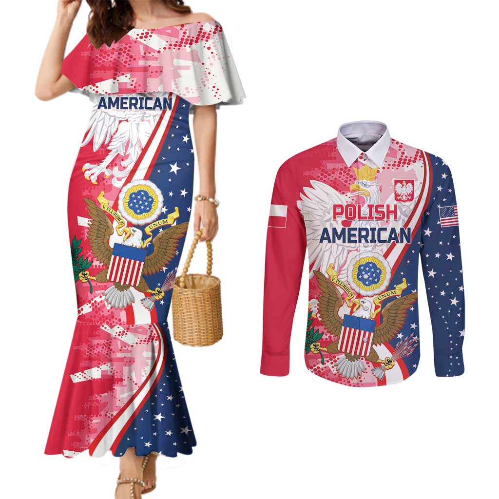 Personalized Polish-American Heritage Month Couples Matching Mermaid Dress and Long Sleeve Button Shirt Eagle Curve Style