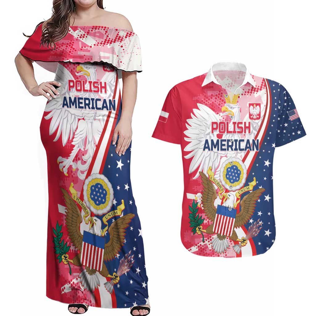 Personalized Polish-American Heritage Month Couples Matching Off Shoulder Maxi Dress and Hawaiian Shirt Eagle Curve Style - Wonder Print Shop