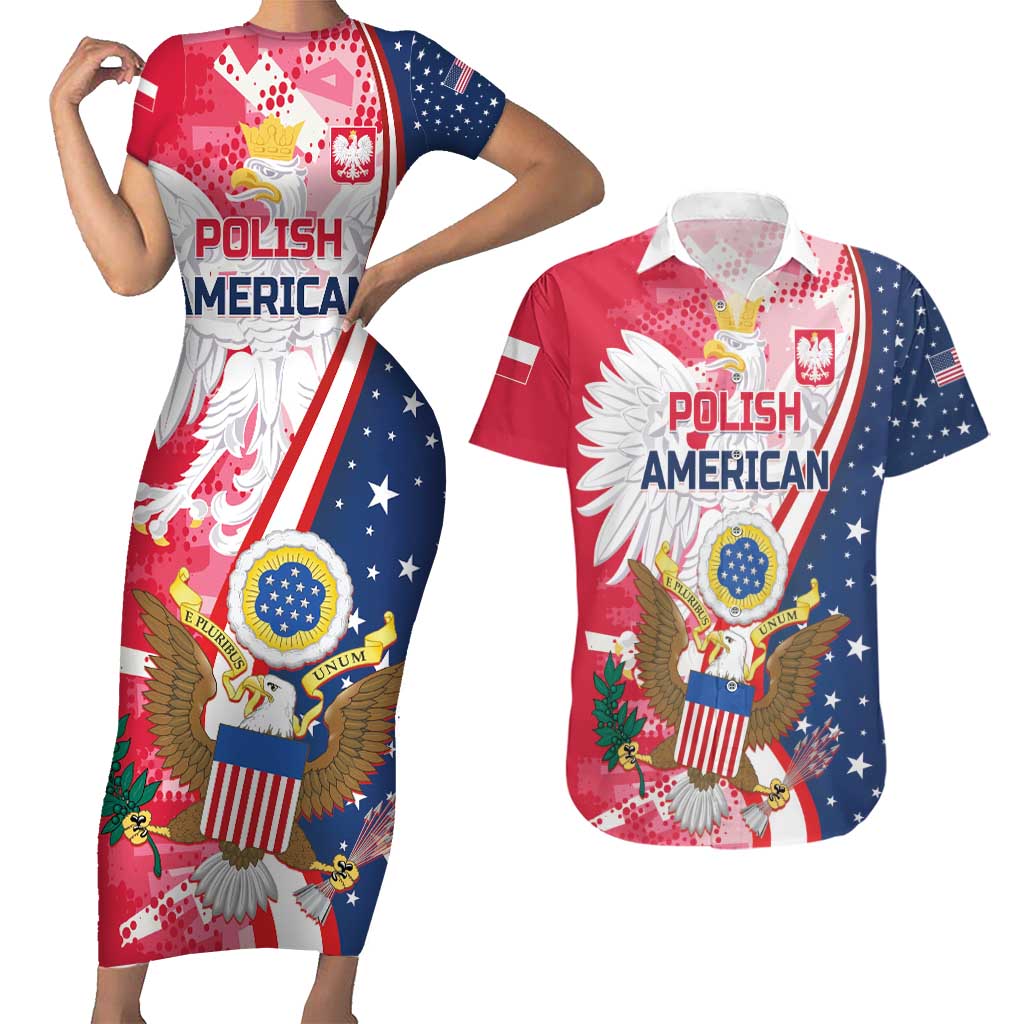 Personalized Polish-American Heritage Month Couples Matching Short Sleeve Bodycon Dress and Hawaiian Shirt Eagle Curve Style - Wonder Print Shop