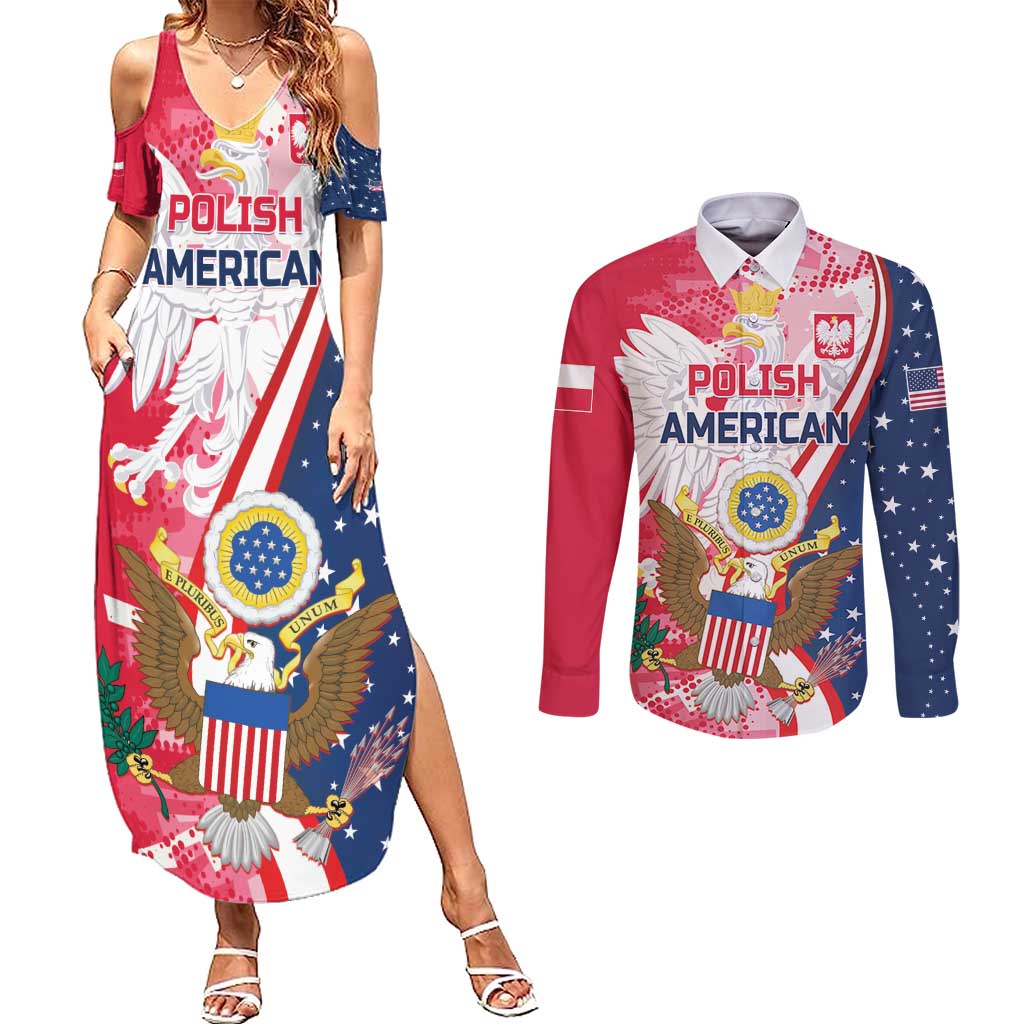 Personalized Polish-American Heritage Month Couples Matching Summer Maxi Dress and Long Sleeve Button Shirt Eagle Curve Style - Wonder Print Shop