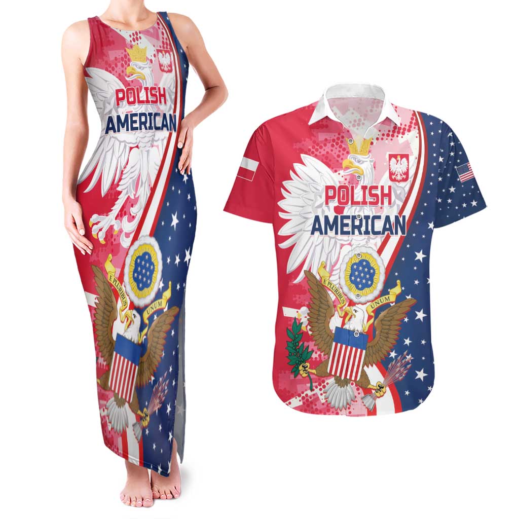 Personalized Polish-American Heritage Month Couples Matching Tank Maxi Dress and Hawaiian Shirt Eagle Curve Style - Wonder Print Shop