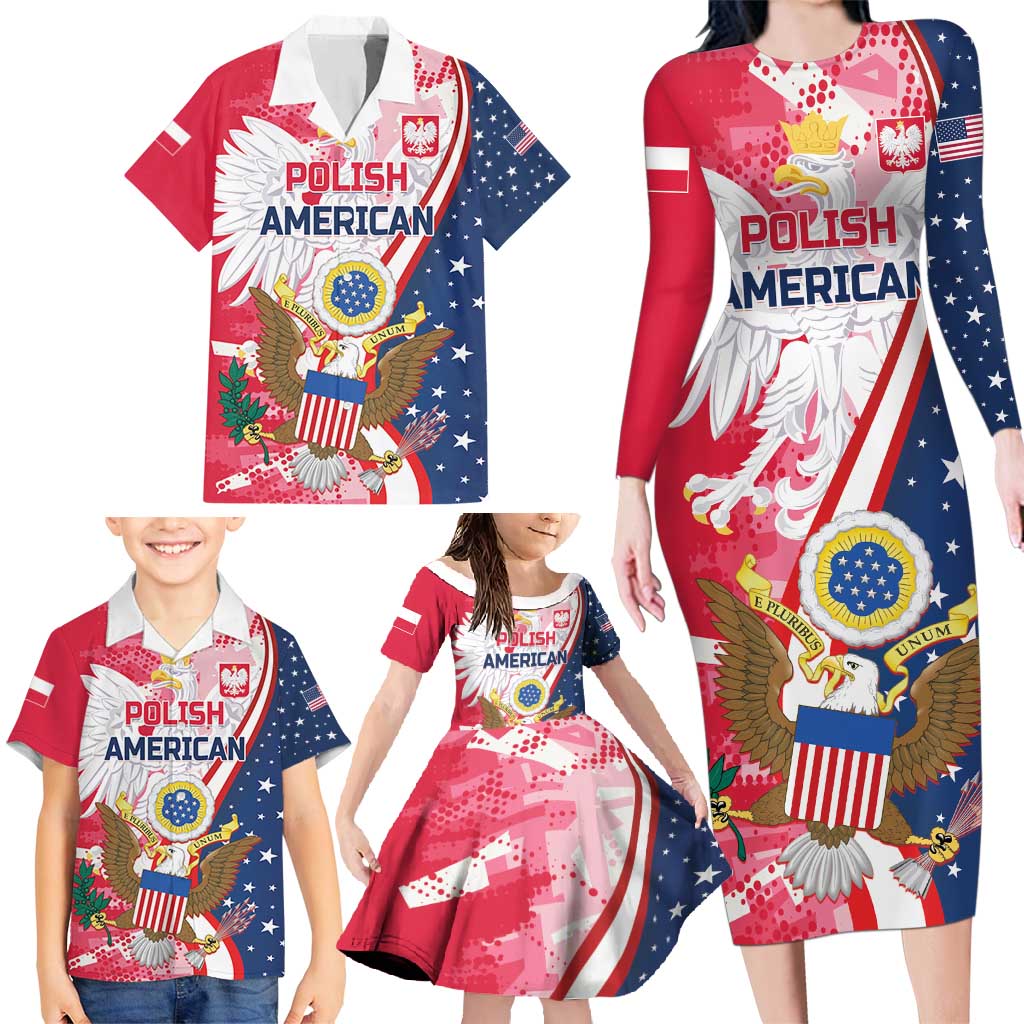 Personalized Polish-American Heritage Month Family Matching Long Sleeve Bodycon Dress and Hawaiian Shirt Eagle Curve Style - Wonder Print Shop