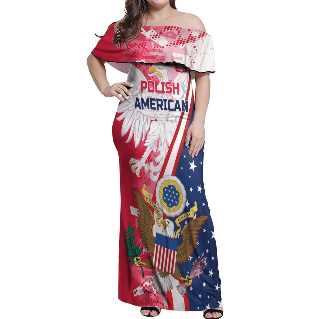 Personalized Polish-American Heritage Month Off Shoulder Maxi Dress Eagle Curve Style - Wonder Print Shop