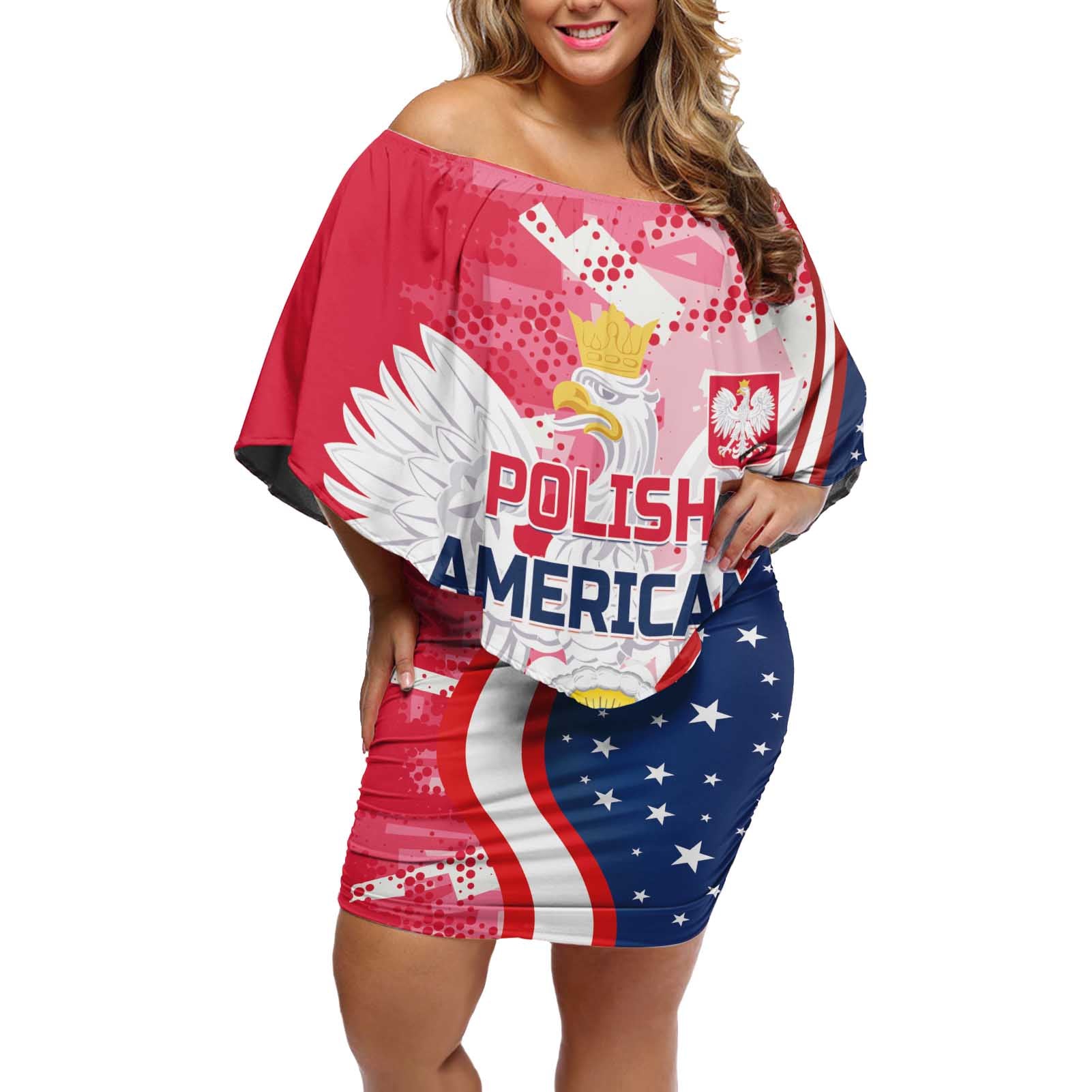 Personalized Polish-American Heritage Month Off Shoulder Short Dress Eagle Curve Style - Wonder Print Shop