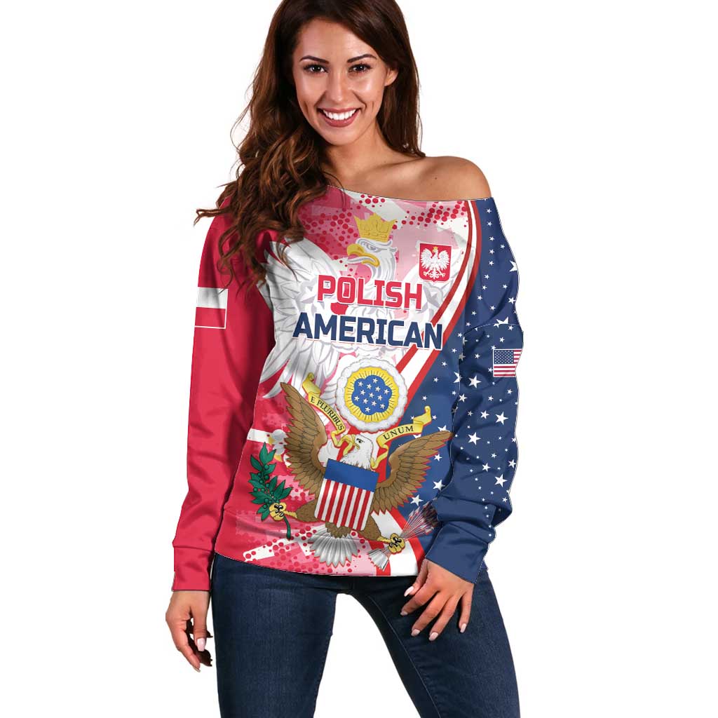 Personalized Polish-American Heritage Month Off Shoulder Sweater Eagle Curve Style - Wonder Print Shop