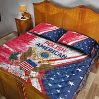 Red-white-navy quilt bed set with eagle center print and 2 star-pattern pillows
